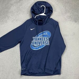 New York Yankees Hoodie Sweatshirt Mens Medium Dri-Fit Blue Pullover Pocket Nike
